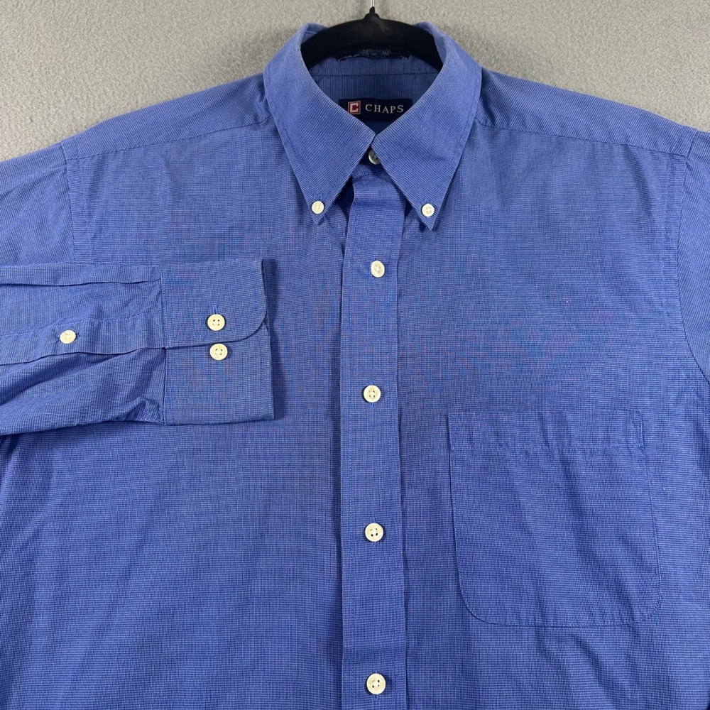 Chaps Mens Blue Wrinkle Free Button Down Dress Shirt 15.5 34/35 25W0291425